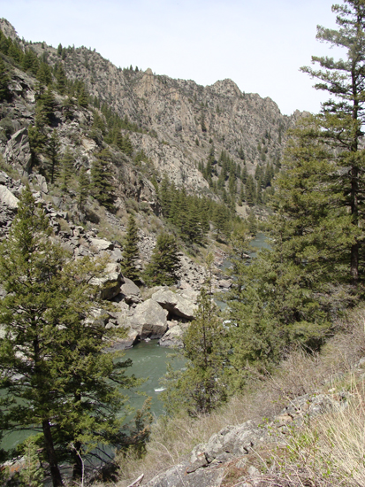 mountain with a stream passing through