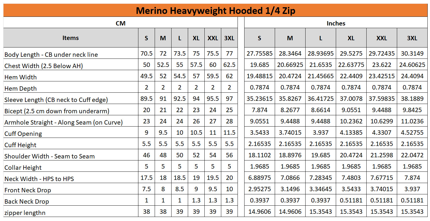 Merino Heavyweight Hoodie Sizing